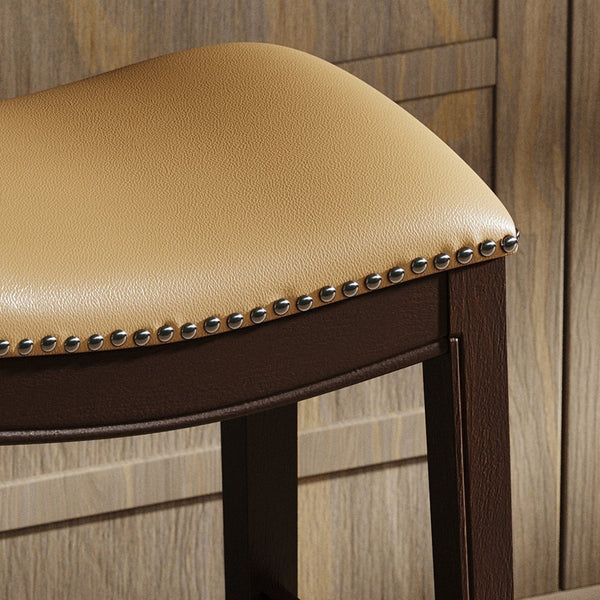 English Elm 26in. Counter Height Hardwood Barstool Nailhead Faux Leather Seat Kitchen Dining Tan B2751P436414