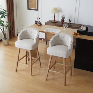 Christopher Knight Home® - Noble House - - 33.25" Swivel Counter Stools Set Of 2, Upholstered Counter Height Bar Stools With Solid Rubber Wood Frame, Backrest, Footrest, Armless Barstools For Home Bar, Kitchen Counter, Natural + Beige