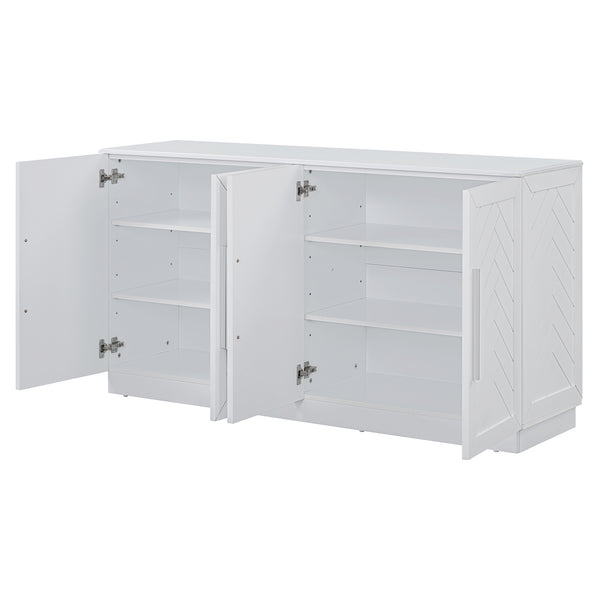 English Elm TREXM Elegant Sideboard Buffet Cabinet with Adjustable Shelves, Spacious Storage, Silver Handles, 60" White N715P192557K