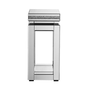 English Elm Mirrored Square End Table with Crystals Inlay, 2-Tier Modern Silver Accent Table with Storage for Living Room Bedroom 11.8"D x 11.8"W x 26"H W1005P249023