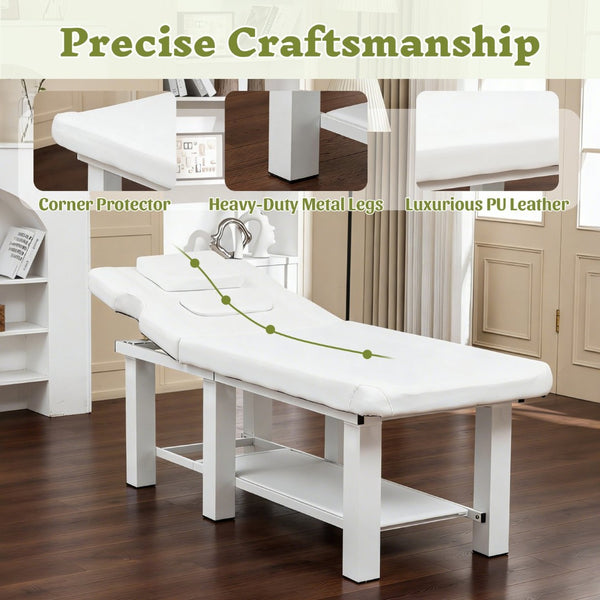 English Elm Spa Salon Massage Table Steel Frame Pu Leather Adjustable Backrest Bottom Shelf Storage W1422P382936