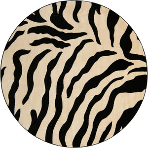 Unique Loom Wildlife Zebra Machine Made Animal Print Rug Ivory, Black/Ivory 7' 10" x 7' 10"
