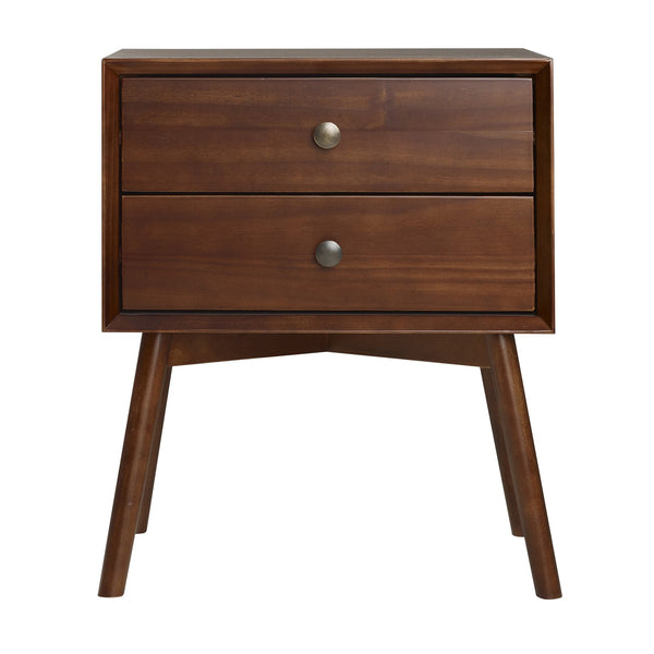 English Elm Walker Edison - Mid-Century Solid Wood Double-Drawer Nightstand with Beveled Edges, Antique Hardware, Easy Assembly Walnut 22 L x 17 W x 16 H B185P169300