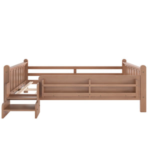 English Elm Twin Pine Floor Bed for Kids with Side Bookcases Built-in Stairs and Safety Guardrails Natural W1580P390225