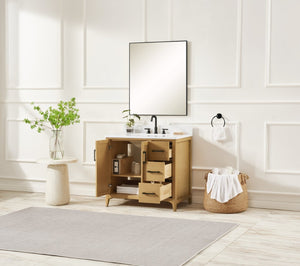 English Elm 36 Inch Solid Wood Bathroom Vanity with Built-in Power Station and Soft-close Drawers W2316P380508