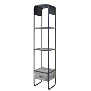 English Elm Concrete Grey Modern 2-Shelf Side Pier with Drawer and Metal Frame, 66.5" Tall Accent Storage Tower B062P186549