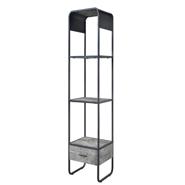English Elm Concrete Grey Modern 2-Shelf Side Pier with Drawer and Metal Frame, 66.5" Tall Accent Storage Tower B062P186549