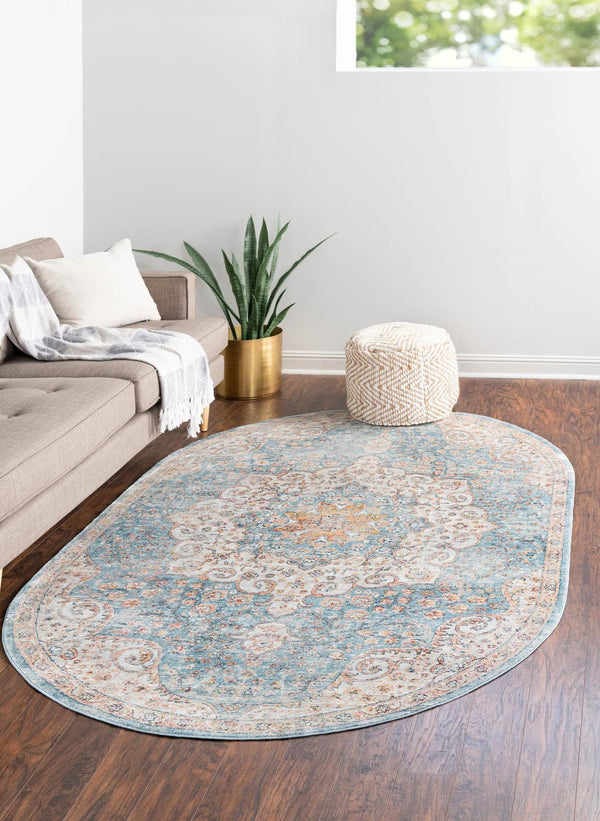 Unique Loom Newport Elms Machine Made Medallion Rug Blue, Ivory/Light Blue/Rust Red/Terracotta/Yellow/Pink 7' 10" x 10' 2"