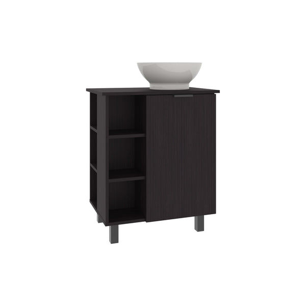 English Elm Allegra Modern Vessel Sink Vanity Cabinet with Single Door & Open Shelf, Freestanding Black Finish B070P337055