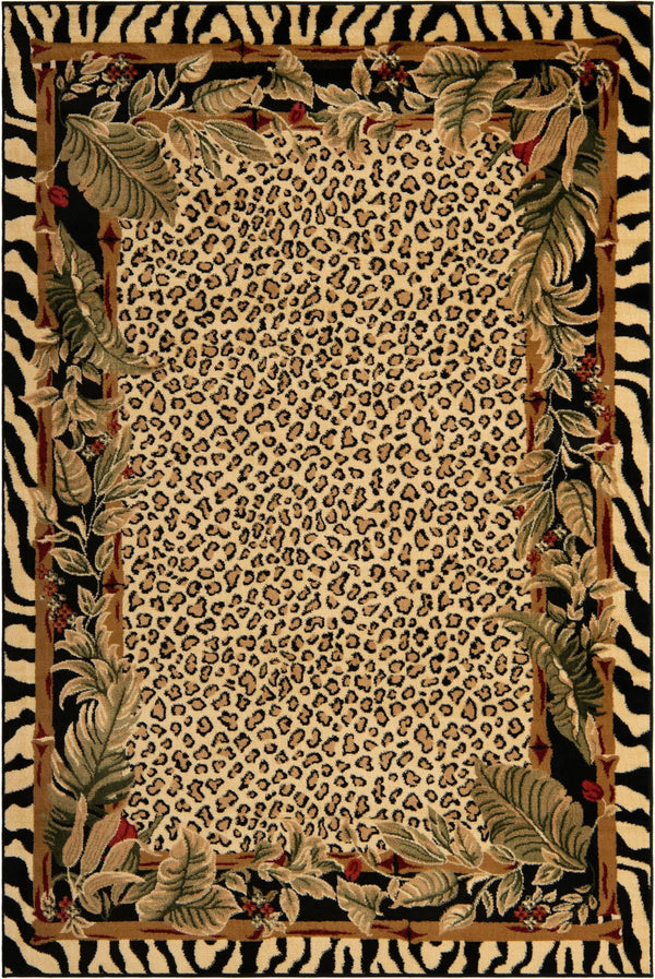 Unique Loom Wildlife Jungle Machine Made Border Rug Cream, Cream/Black/Ivory/Red/Green/Burgundy/Olive/Tan 6' 1" x 9' 0"