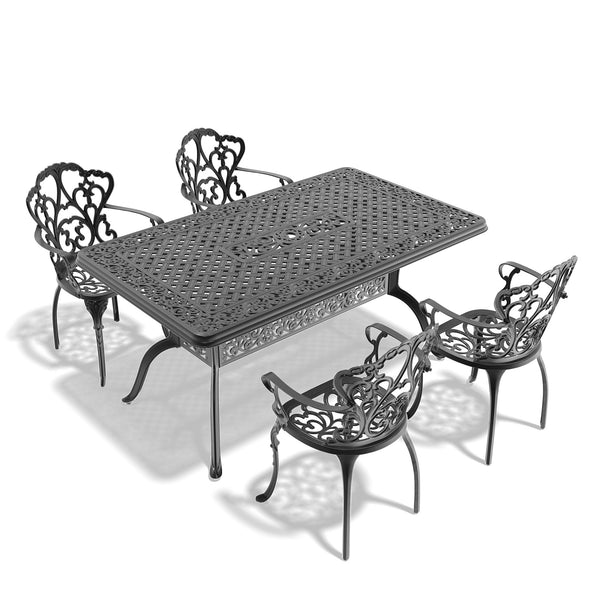 English Elm 5-Piece Cast Aluminum Patio Furniture Set With Cozy Off-White Cushions For Outdoor Dining Fun W1710S00149