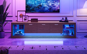 English Elm 78'' Modern TV Stand with LED Lights, 6 Cabinets, 2 Open Shelves, Soft-Close Doors & Cable Management for TVs up to 90" N710P332619P