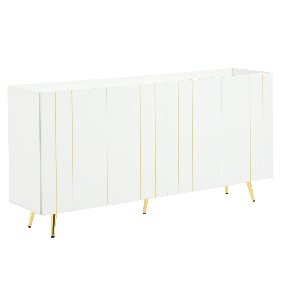 English Elm ON-TREND Luxurious Modern Shoe Cabinet with Gold Accents and 4 Adjustable Shelves for Versatile Storage White N721P191139K