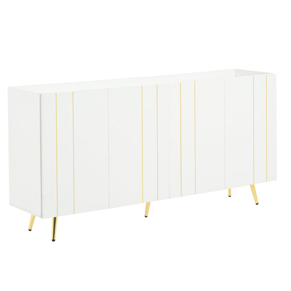 English Elm ON-TREND Luxurious Modern Shoe Cabinet with Gold Accents and 4 Adjustable Shelves for Versatile Storage White N721P191139K