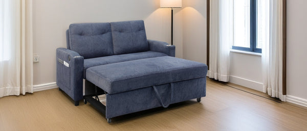 English Elm Modern Velvet Loveseat Sofa Bed with USB Charging, Storage Pockets, Toss Pillows & Reclining Backrest W1183S00013