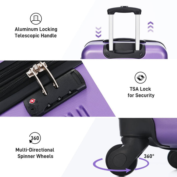 English Elm 3 Piece Abs Hardshell Spinner Luggage Set with Tsa Lock Expandable Travel Suitcases Purple PP191030AAI