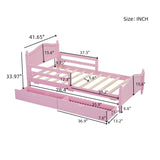 English Elm Twin Size Wood Platform Bed With Guardrails On Both Sides and Two Storage Drawers ,Pink