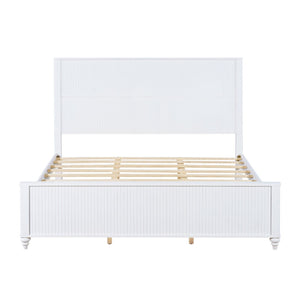 English Elm King Solid Pine Platform Bed White Lacquer Grooved Panels Slat Base Bedroom N770PK389793K