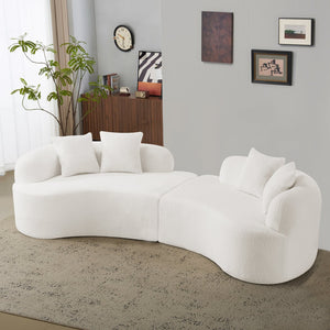 English Elm Curved Four-Seater Teddy Velvet Sofa with Full-Compression Sponge and Spring Support, No-Assembly, Compact White W3612S00001