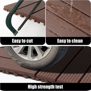 English Elm Plastic Snap Together Patio Deck Tiles Waterproof Polypropylene 44 Sq Ft Pool Area W3022P251839