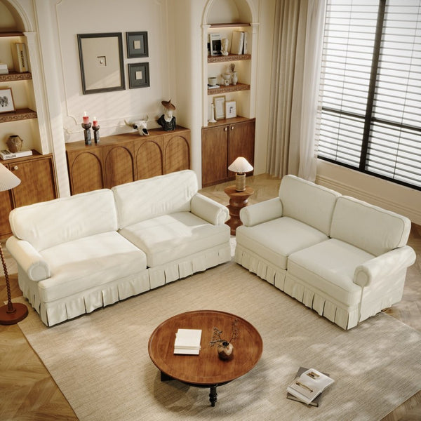 English Elm Luxuriously Deep Chenille Sofa with Pleated Skirt and Rolled Arms for Living Rooms W1885S00294