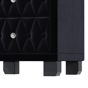 English Elm Elegant Velvet Upholstered Nightstand with Crystal Knobs Tufted Glam Bedside Storage Black N733P210398B