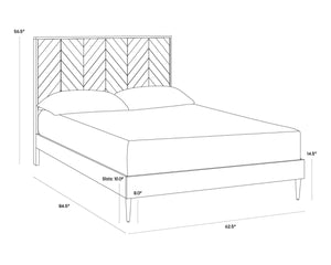 Sunpan GREYSON Queen Bed in Smoked Acacia - Handcrafted Chevron Headboard with Brass-Nickel Feet 102589