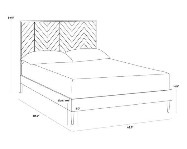 Sunpan GREYSON Queen Bed in Smoked Acacia - Handcrafted Chevron Headboard with Brass-Nickel Feet 102589