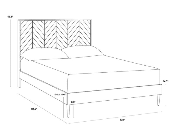 Sunpan Greyson Bed - Stylish Handcrafted Chevron Design with Pewter Steel Feet for Cozy Bedroom Appeal Queen