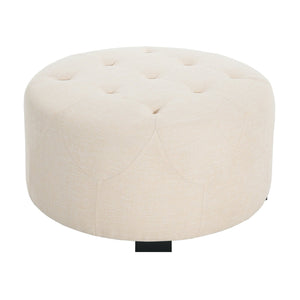 English Elm Christopher Knight Home® - Upholstered Round Button Tufted Ottoman in PU Leather with Dense Foam, Birch Legs, Versatile Seating Beige N757P291449I