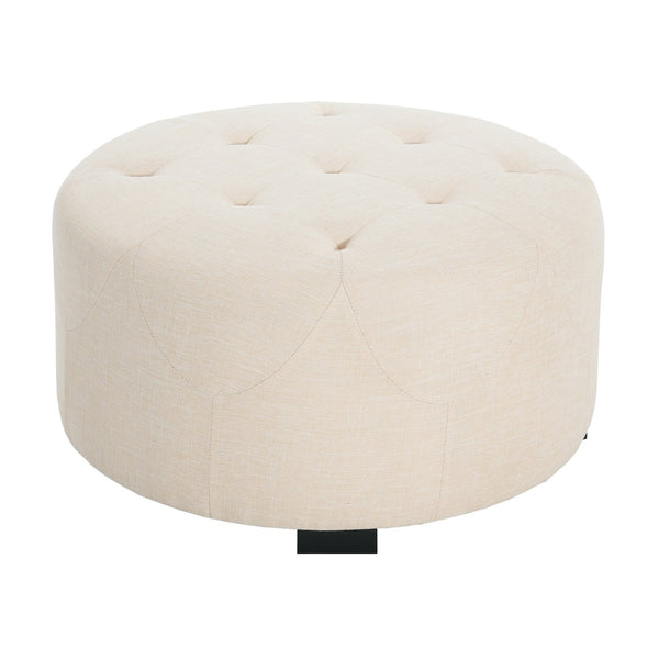 English Elm Christopher Knight Home® - Upholstered Round Button Tufted Ottoman in PU Leather with Dense Foam, Birch Legs, Versatile Seating Beige N757P291449I