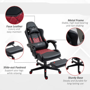 English Elm Vinsetto Racing Gaming Chair - Ergonomic Pu Leather Recliner With Lumbar Support & Footrest, Black W2225P217512-GIGA