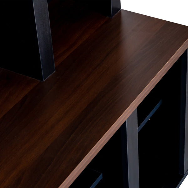 English Elm On-Trend Farmhouse Hall Tree With 6 Hooks & Storage Bench – 4-In-1 Entryway Organizer In Walnut & Black N721S000044B-GIGA