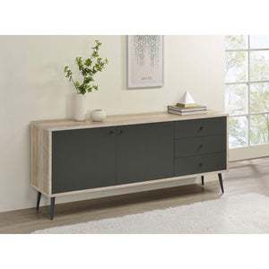 English Elm Greta Scandinavian 2-Door Accent Cabinet in Distressed Pine with Gray Legs, Drawers & Adjustable Shelves B062P358335