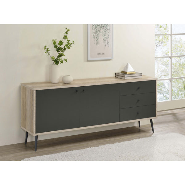 English Elm Greta Scandinavian 2-Door Accent Cabinet in Distressed Pine with Gray Legs, Drawers & Adjustable Shelves B062P358335