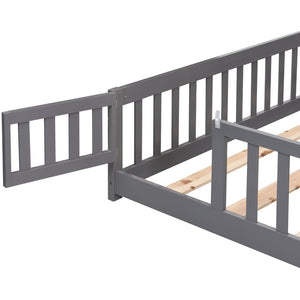 English Elm Twin Pine Wood Floor Bed with Safety Guardrails and Door for Kids Bedroom Gray W495123242