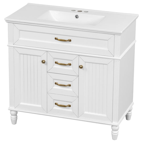 English Elm 36" Freestanding Single Sink Bathroom Vanity Rubberwood Cabinet with Matching Mirror White N725S314034K