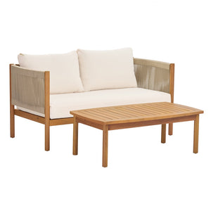 English Elm Outdoor Acacia Teak Patio Loveseat Set with Woven Rope Panels Resort Style N768P381013L