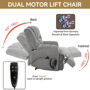 English Elm Dual Motor Power Lift Recliner Chenille Chair with Massage Heat and Infinite Positions Light Gray W3224P288433