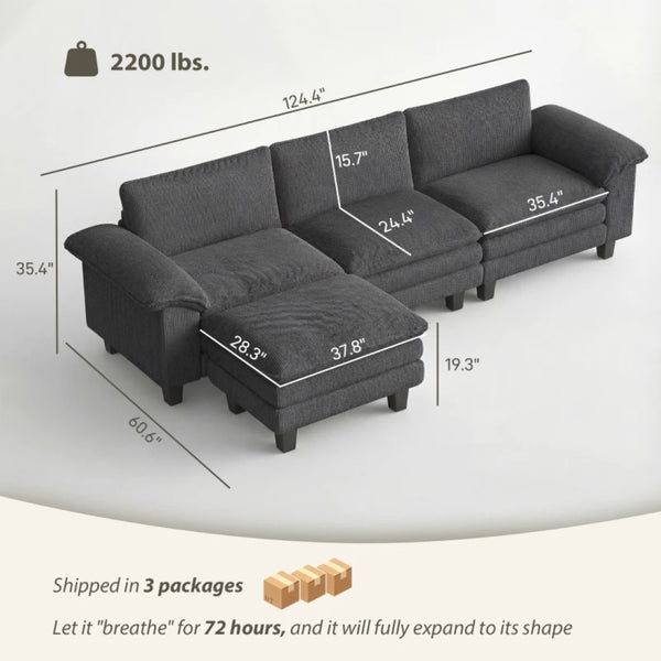 English Elm Luxury Corduroy Sectional Sofa with Reversible Ottoman Deep Seat Family Living Room Dark Gray T3971S00107