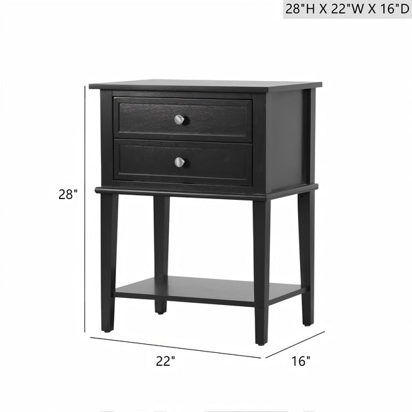 English Elm Sleek Black Minimalist Nightstand with Open Shelf, Durable Particle Board, 28"H x 22"W x 16"D, Easy Assembly B078112091