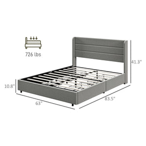English Elm HOMCOM LED Platform Queen Bed Frame with USB-C Charging Station, 3-Tier Shelf, Noise-Free Support Light Gray W2225P249914