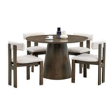 Wooden Dining Table Set with 4 Chairs, Modern Round MDF Kitchen Table, Boucle Upholstery, Space-Saving, Walnut