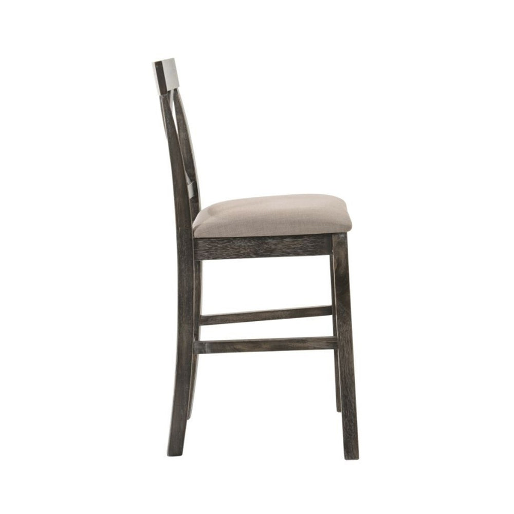 English Elm Set Of 2 Stylish Counter Height Chairs With Tan Linen Seats And Weathered Gray Wood Frame Design B016P314616-GIGA