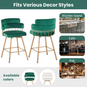 English Elm Christopher Knight Home® - 26" 26" Counter Height Bar Stools Set of 2 Green 180° Swivel Upholstered Bucket Seats with Gold Legs for Kitchen Island Cafe Pub Comfort Durability 26" N762P271582F