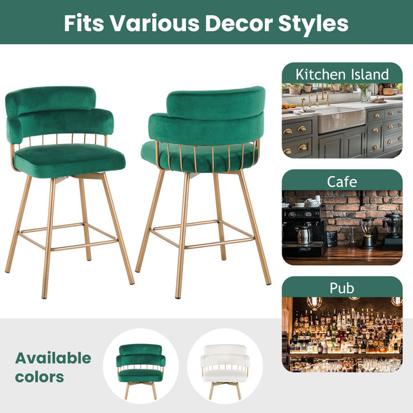 English Elm Christopher Knight Home® - 26" 26" Counter Height Bar Stools Set of 2 Green 180° Swivel Upholstered Bucket Seats with Gold Legs for Kitchen Island Cafe Pub Comfort Durability 26" N762P271582F