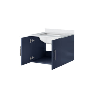 English Elm Navy Blue Bath Vanity - 24" W X 22" D With White Quartz Top For Modern Elegance & Storage Solution B2731P258562
