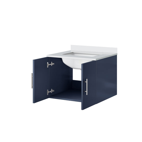 English Elm Navy Blue Bath Vanity - 24" W X 22" D With White Quartz Top For Modern Elegance & Storage Solution B2731P258562