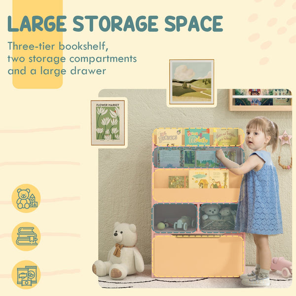 English Elm HOMCOM Kids Bookcase with Drawer & Anti-Tip Design, 3-Tier Shelf Organizer for Toys & Books Pink W2225P217324