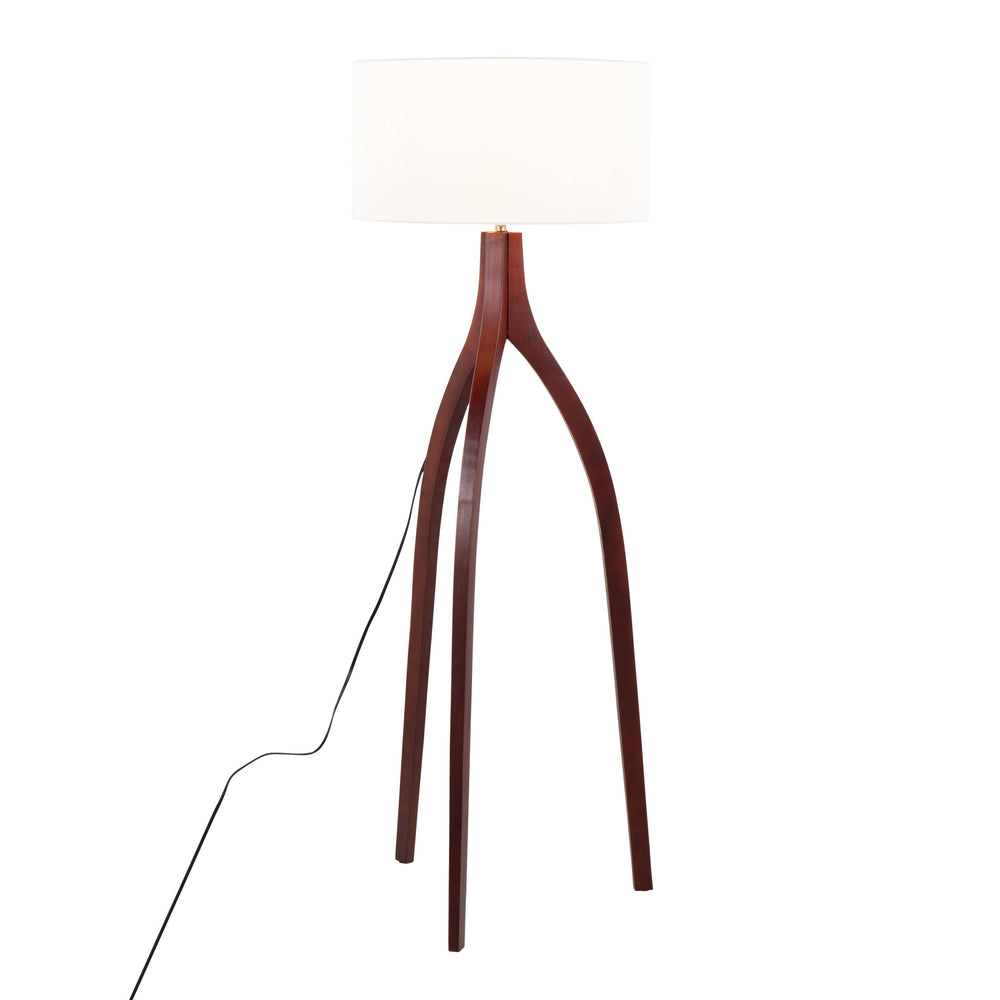 English Elm Wishbone Contemporary Floor Lamp with Linen Shade and Tripod Wood Base for Living Room Ambiance Walnut B202S01380